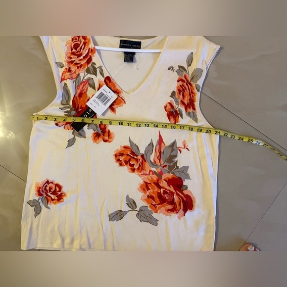 2X August Silk Sweater Top Silk Blend Plus 2X Beige  Floral Colorful Knit Top - Picture 5 of 14